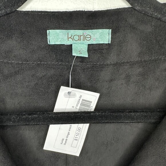 Karlie NWT Faux Suede Fringe V Neck Dress Black Boho Festival Concert Small - Picture 5 of 6